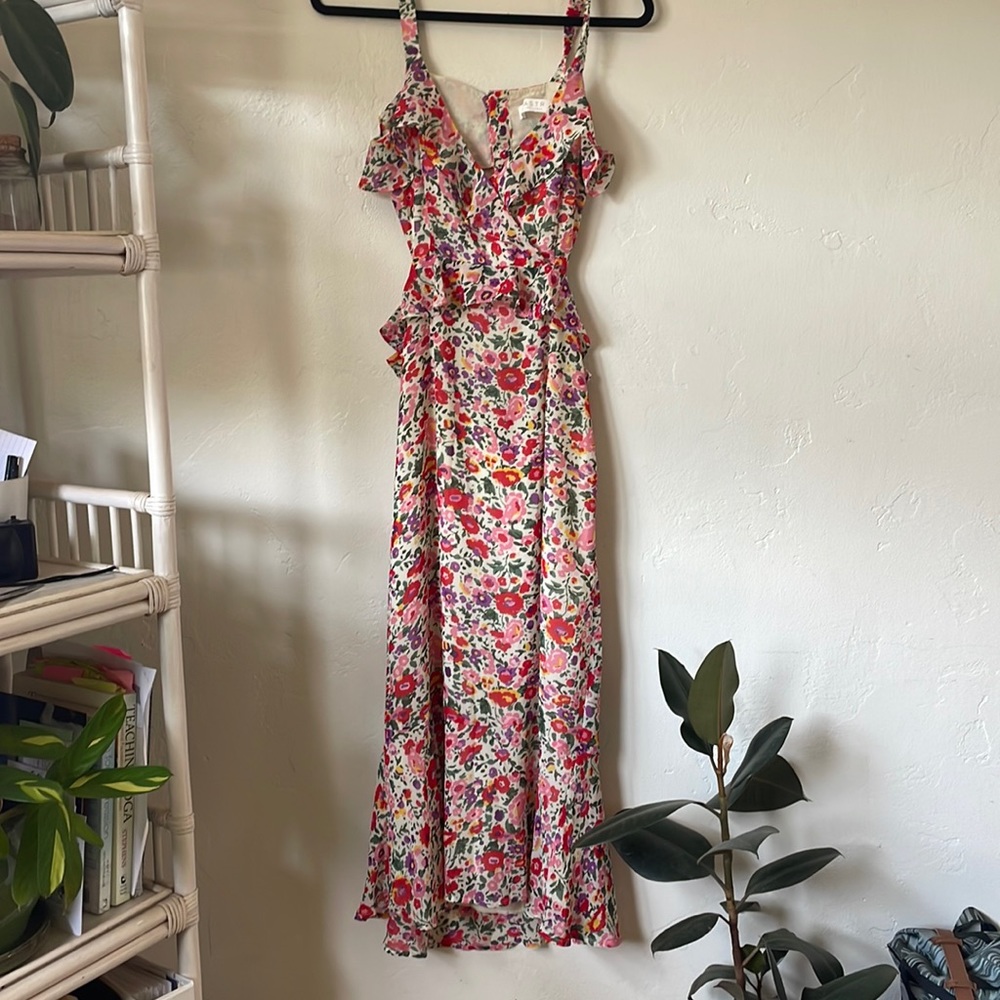 ASTR the Label Wildflower Ruffle Cutout Midi Dress